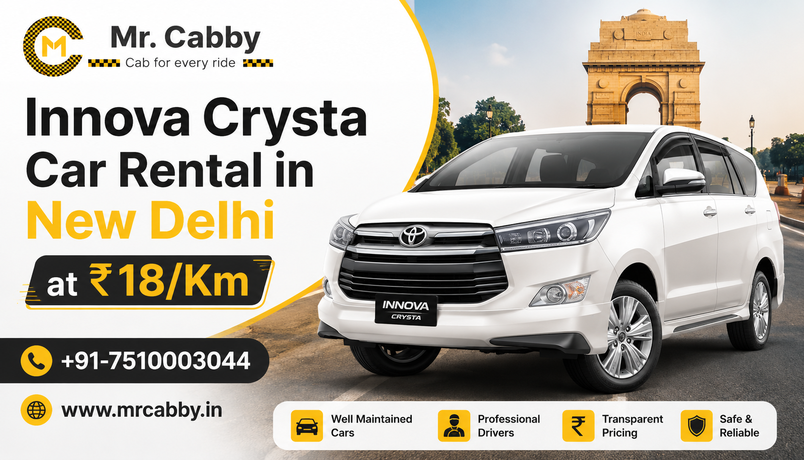  Innova Crysta on Rent in New Delhi Book with Mr. Cabby