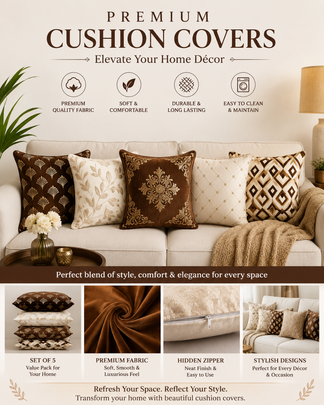  Premium Cushion Covers for Sofa, Bed & Living Room – Stylish Home Décor