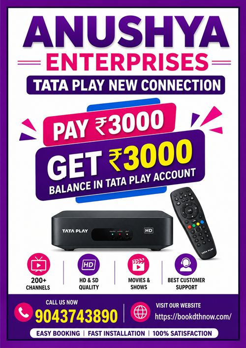  Tata Play New Connection in Manjakuppam | Cuddalore | 9043743890