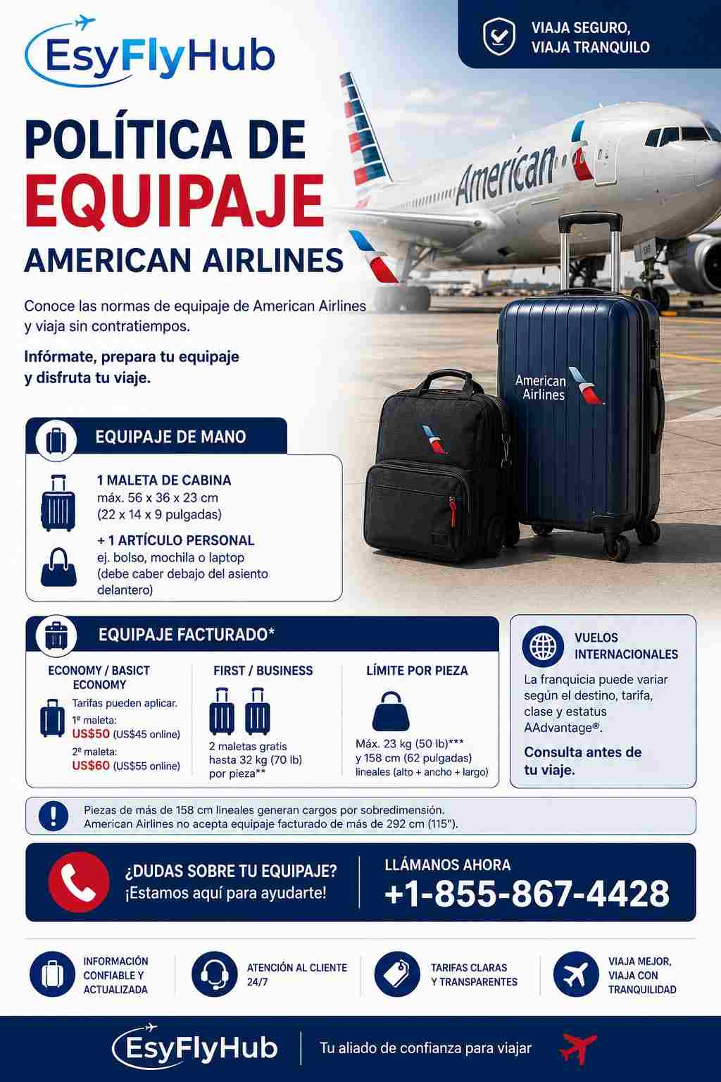  ¿Cuántas maletas puedo llevar gratis con American Airlines?