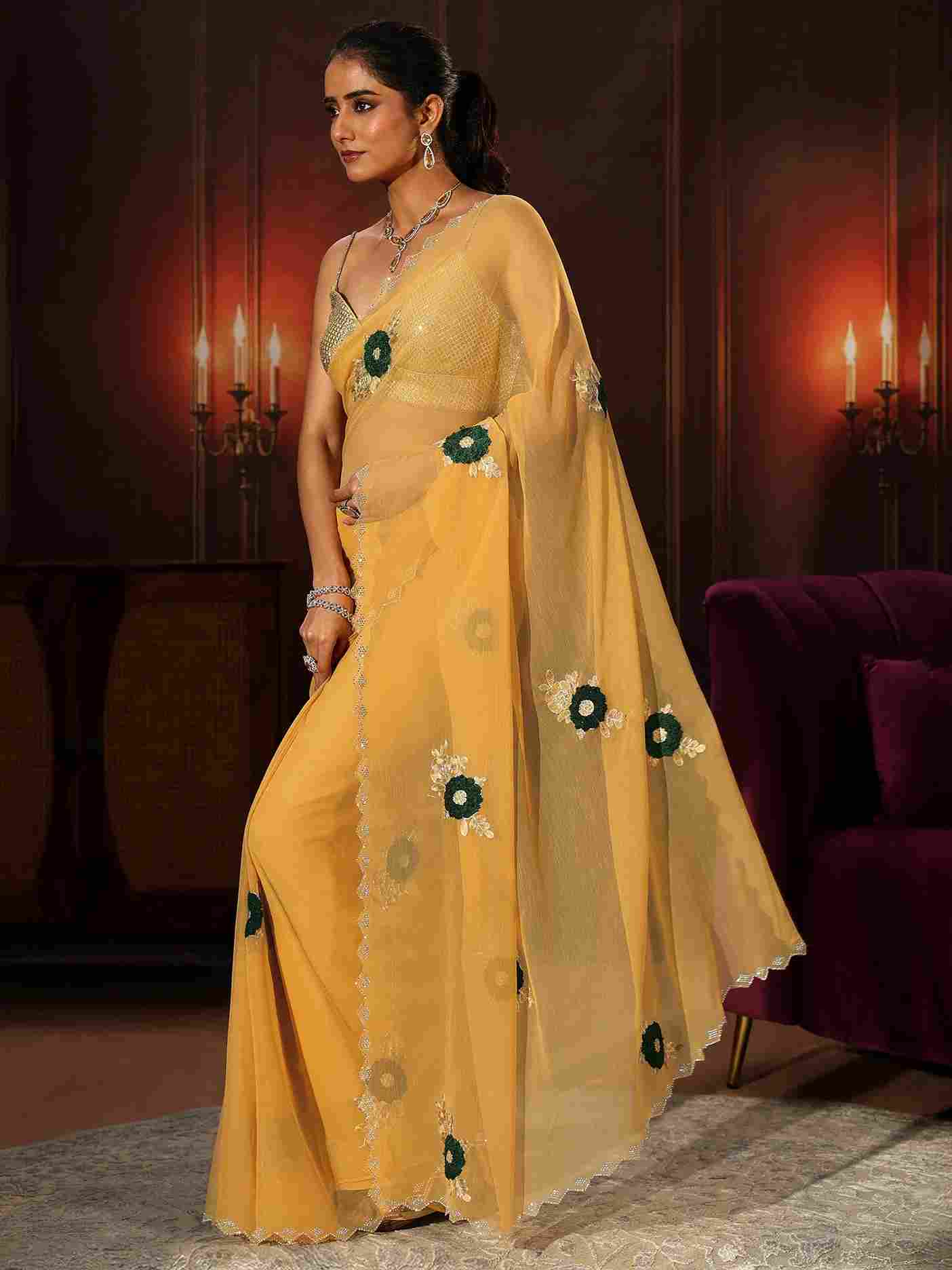  Shop Yellow Silk Saree for Haldi Outfit
