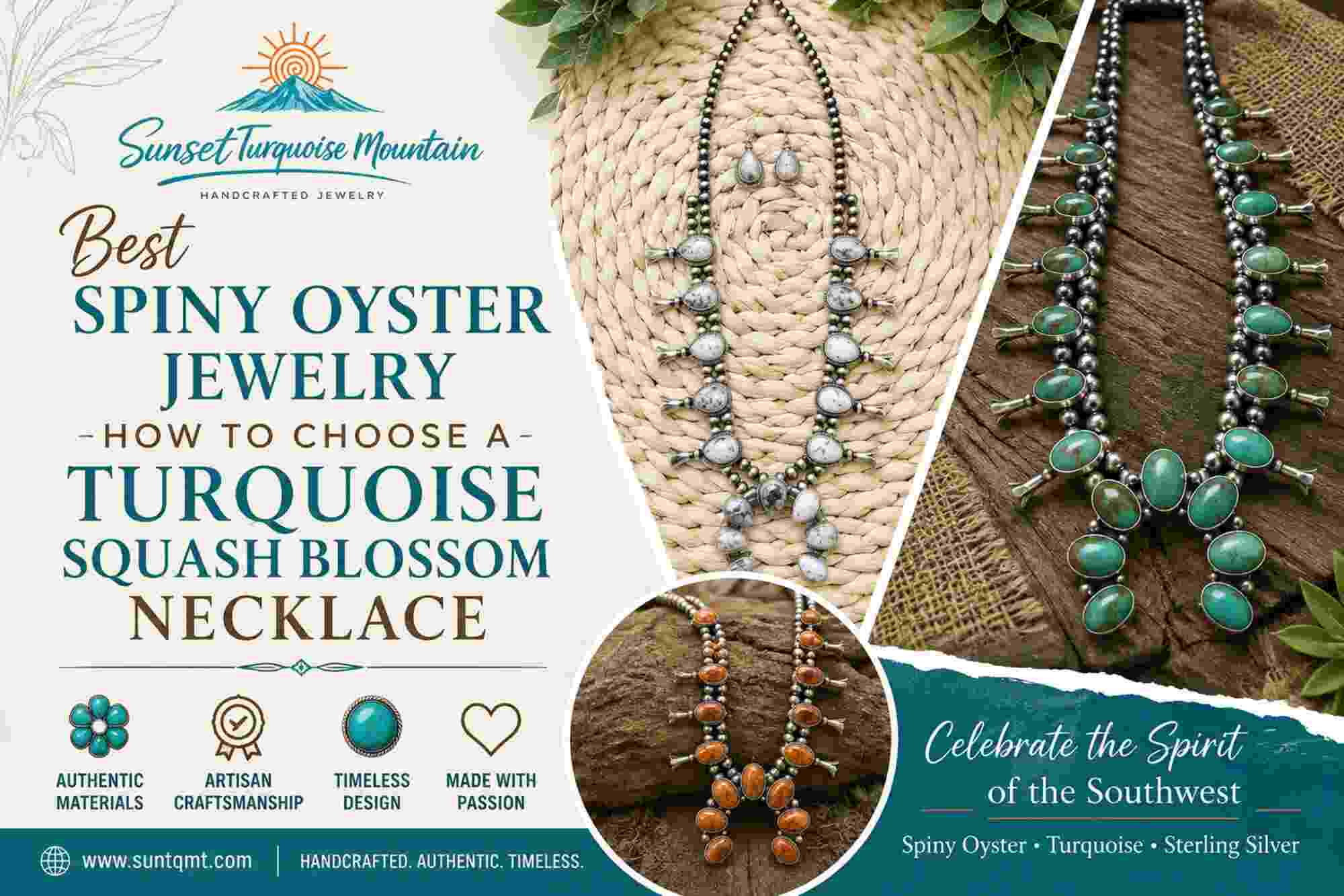  Best Spiny Oyster Jewelry & Turquoise Squash Blossom Necklace – Sunset Turquoise Mountain