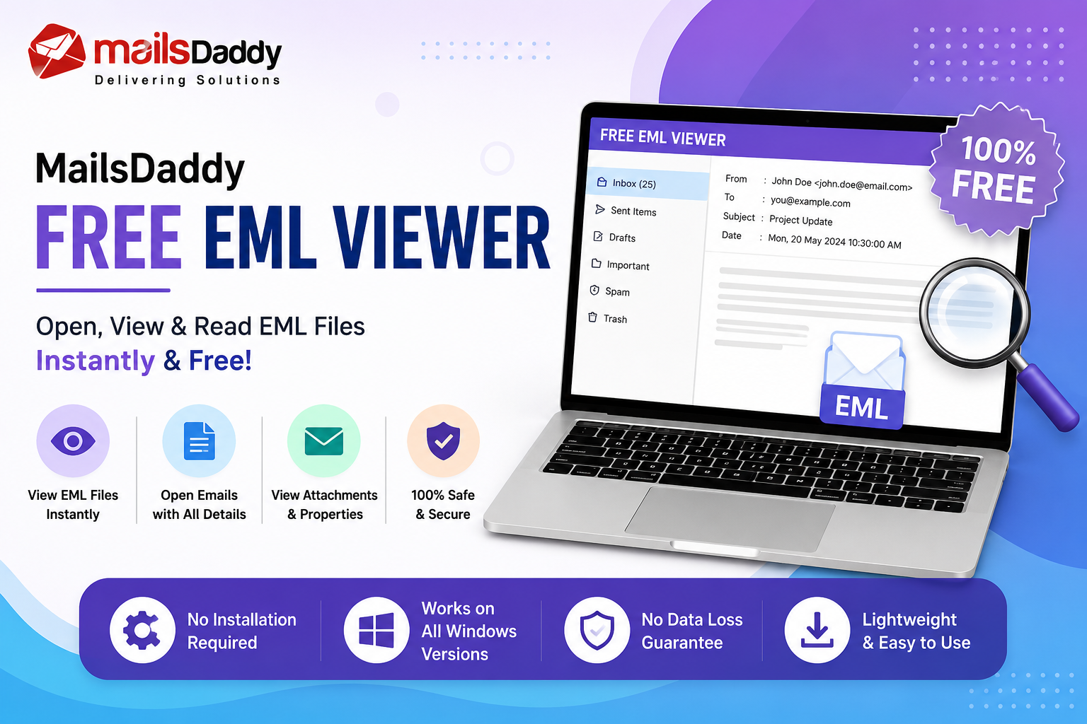  View EML Files Without Outlook with MailsDaddy Free EML Viewer