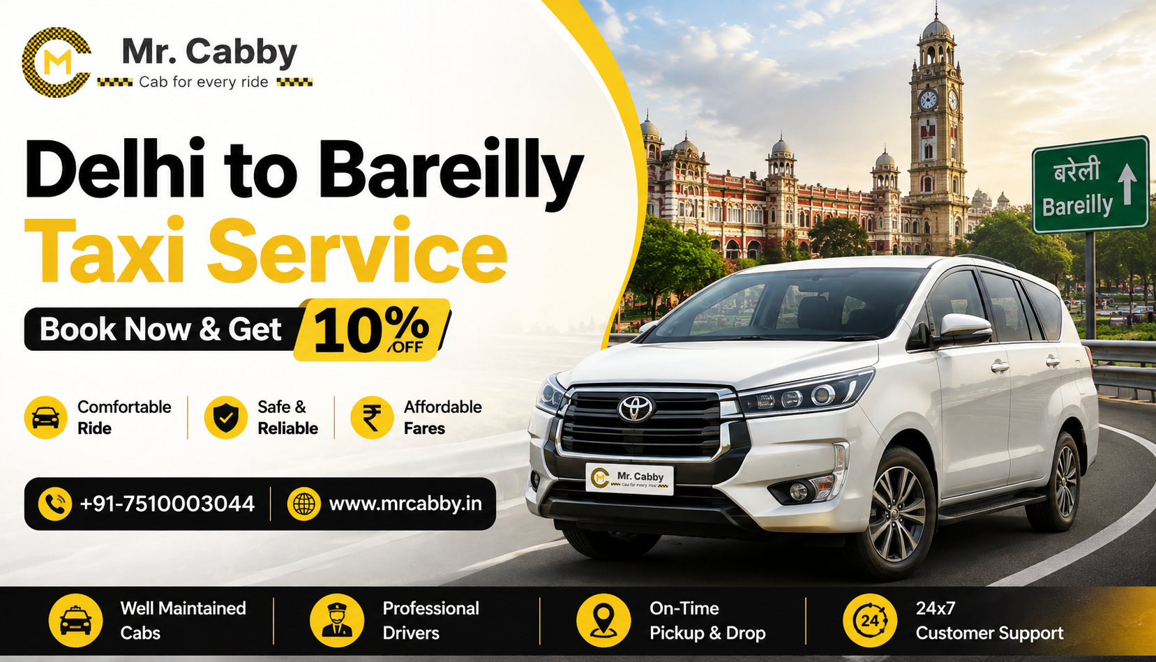  Delhi to Bareilly Cab – Book Reliable Taxi with Mr. Cabby