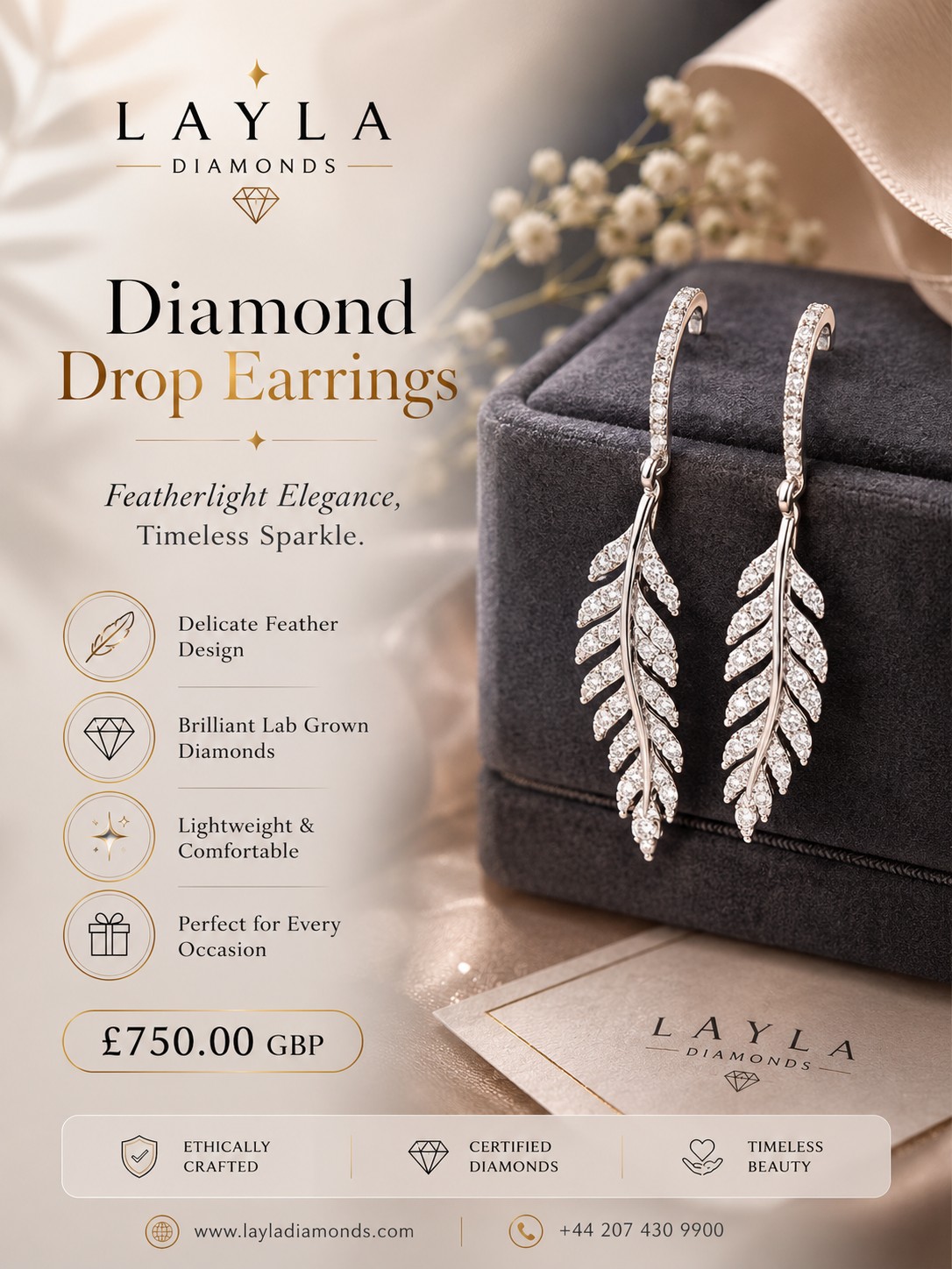  Featherlight Elegance of Diamond Drop Earrings | Layla Diamonds
