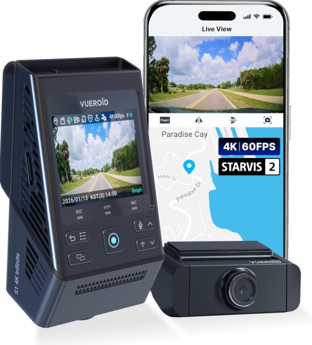  VUEROID S1 4K Infinite 2CH Dash Cam – $150 OFF Flash Deal