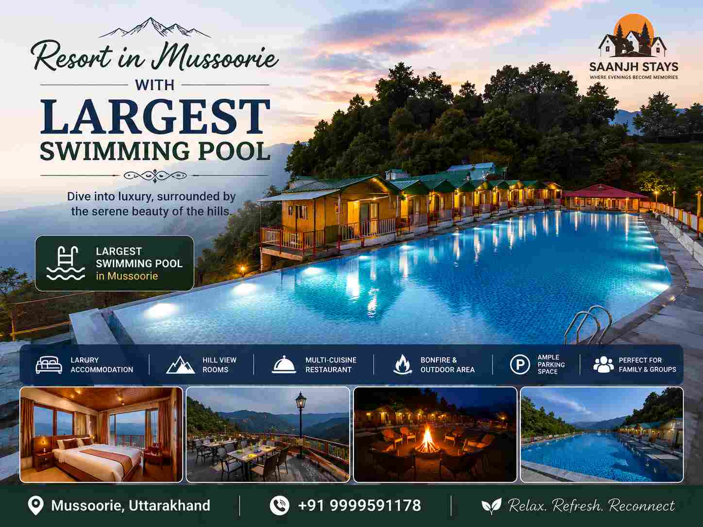  Resort in Mussoorie with Largest Swimming Pool