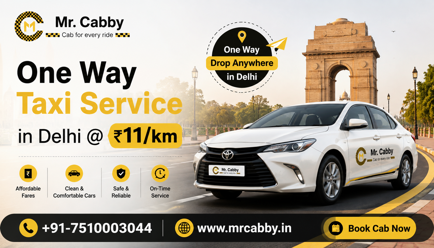  Book One Way Taxi in Delhi with MrCabby