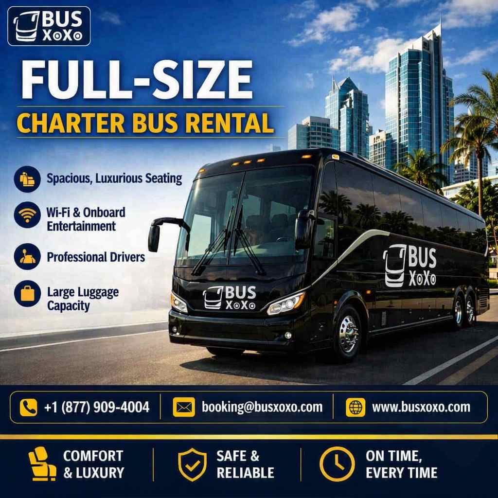  Get a full-size charter bus rental in Miami for large group transportation