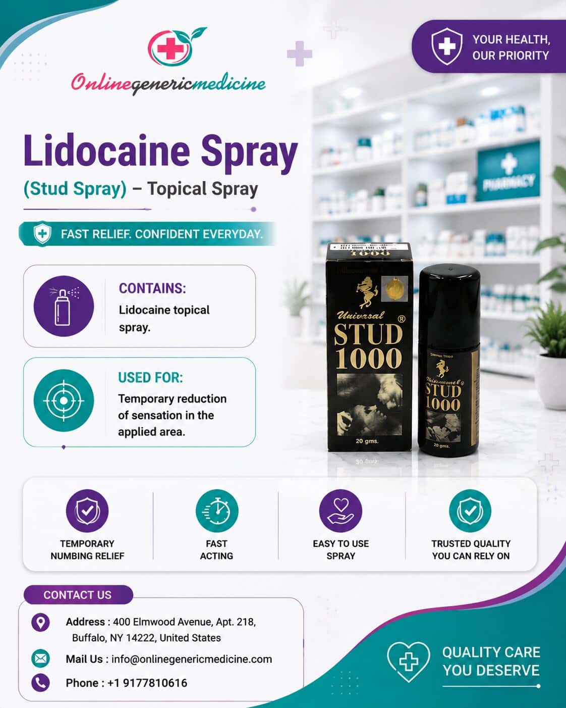 Stud Spray (Lidocaine) – Personal Care Spray for Men | Online Generic Medicine