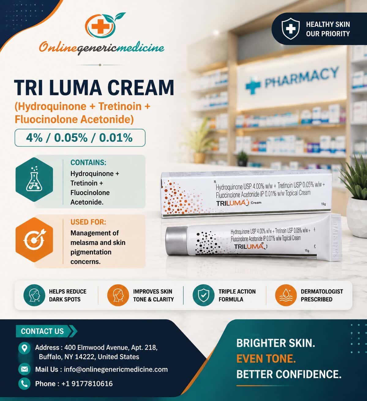  Tri Luma Cream (Hydroquinone + Tretinoin + Fluocinolone) – Skin Care | Online Generic Medicine