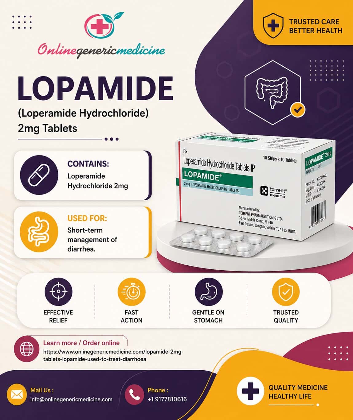  Lopamide (Loperamide Hydrochloride) 2mg – Digestive Care | Online Generic Medicine