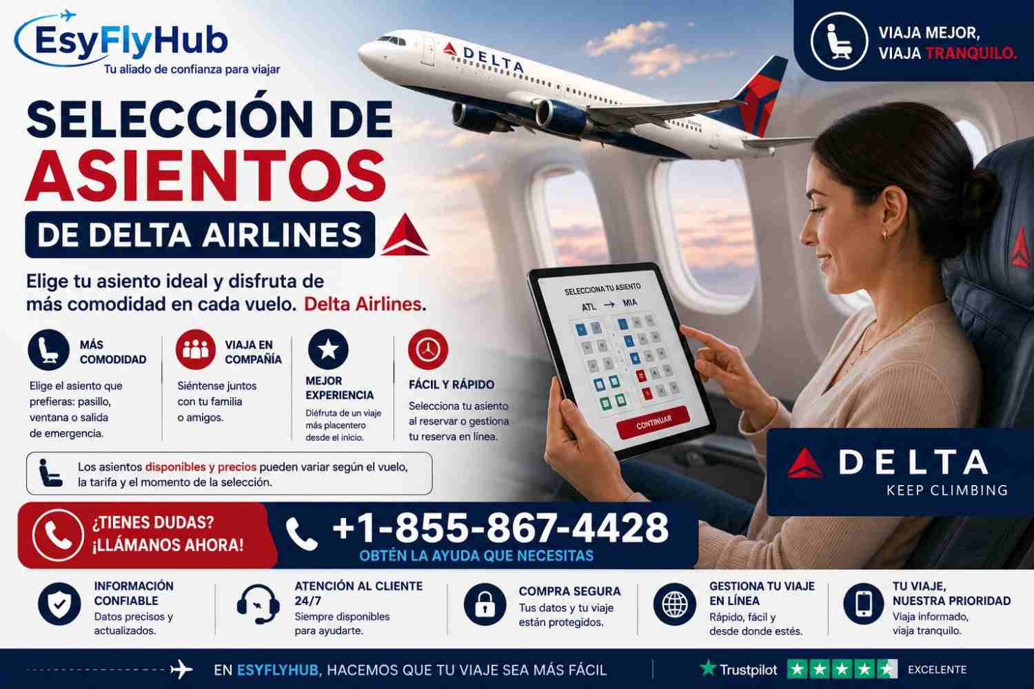  ¿Qué tipos de asientos puedes seleccionar en Delta Airlines?
