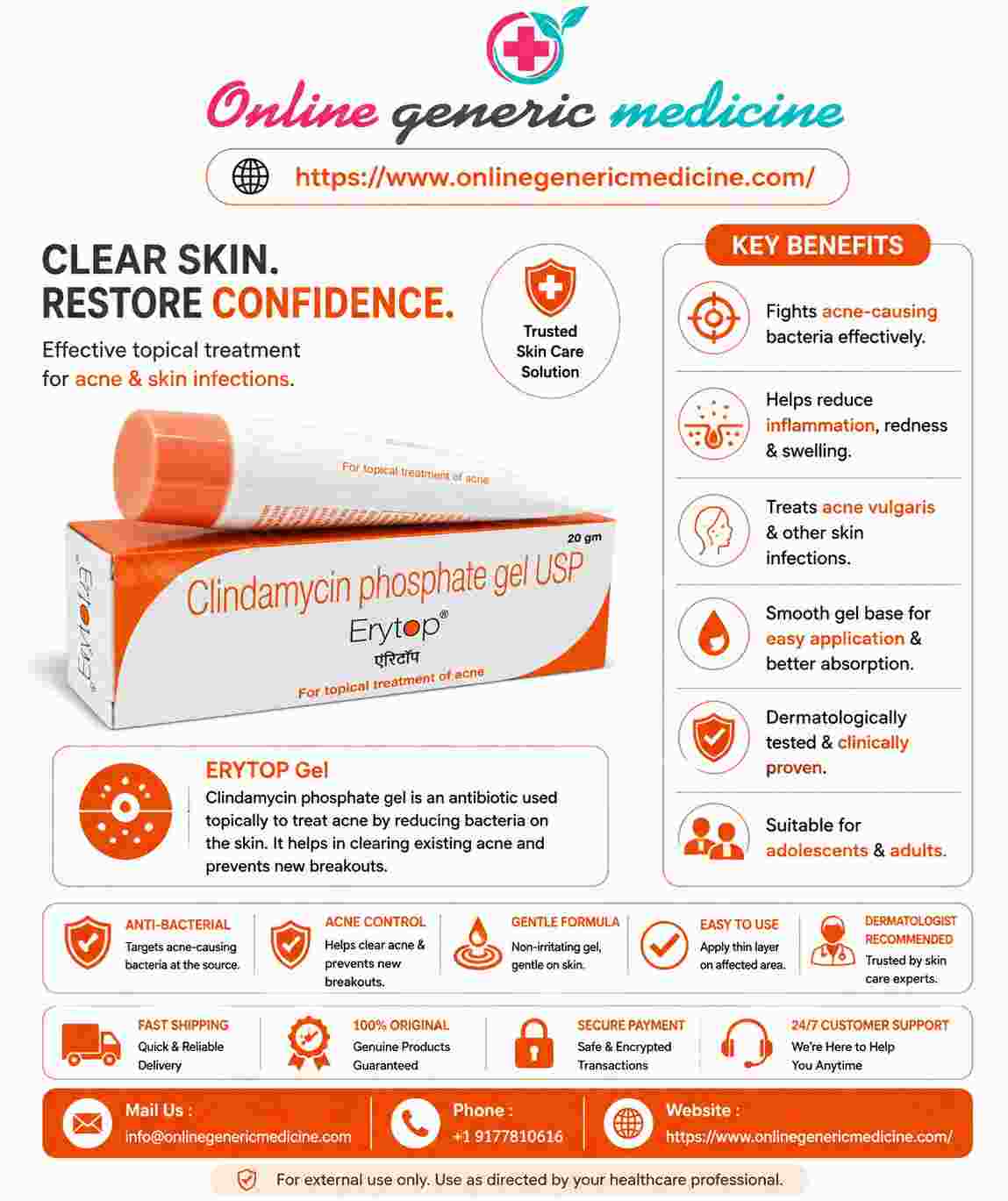  Erytop Gel | Clindamycin Phosphate Information | Online Generic Medicine