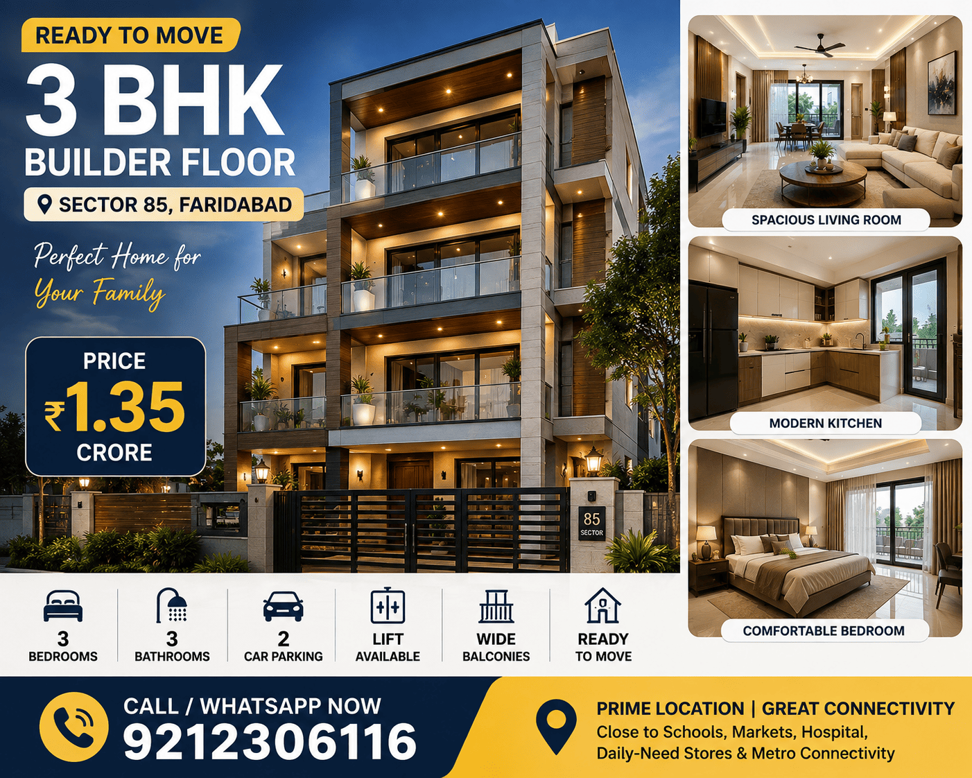  Ready-to-Move 3 BHK Independent Floor for Sale in Sector 85, Faridabad