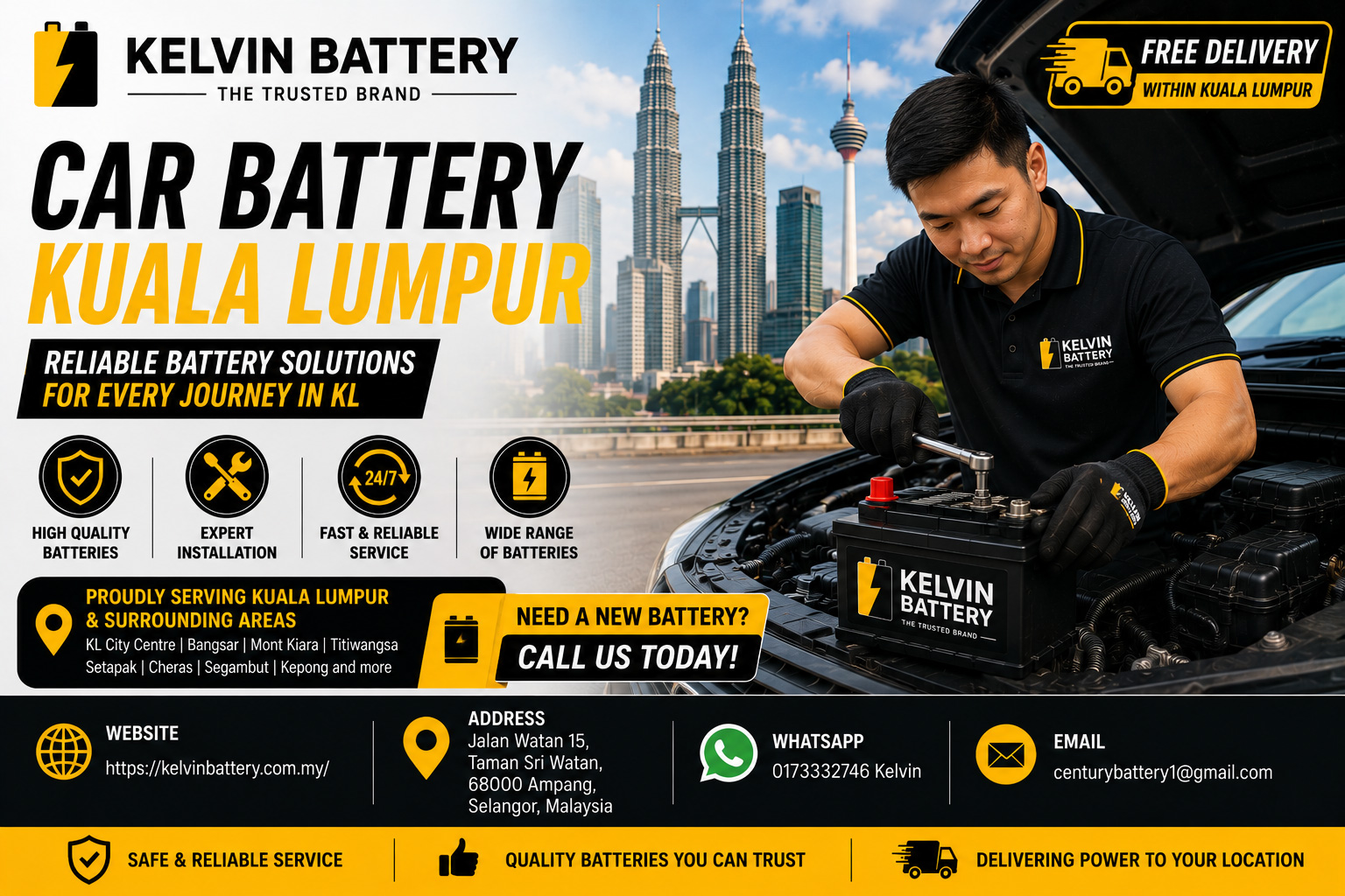  Car Battery Kuala Lumpur | Emergency Battery Replacement