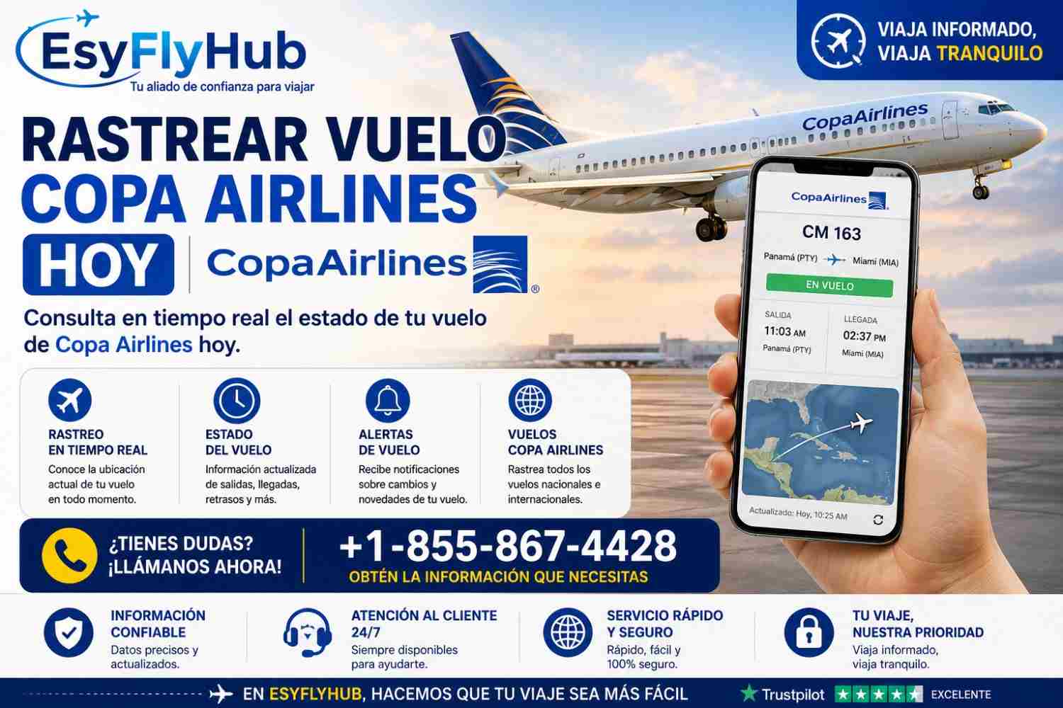  ¿Cómo puedo seguir el viaje de mi vuelo de Copa Airlines?