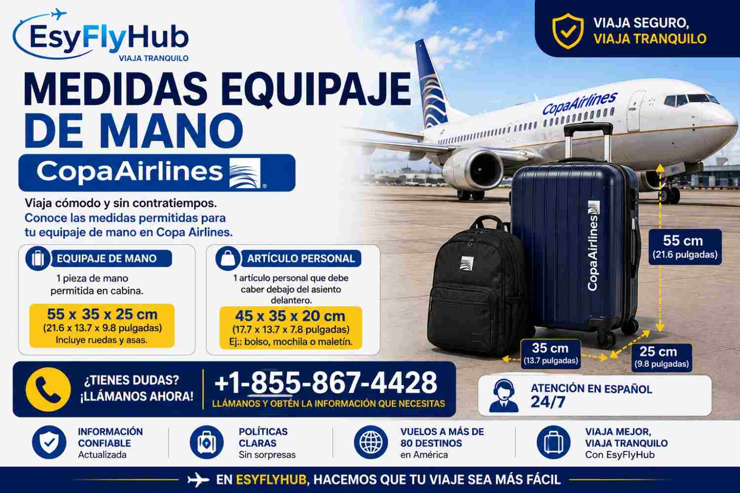  ¿Cuánto peso puede tener un bolso de mano en Copa Airlines?