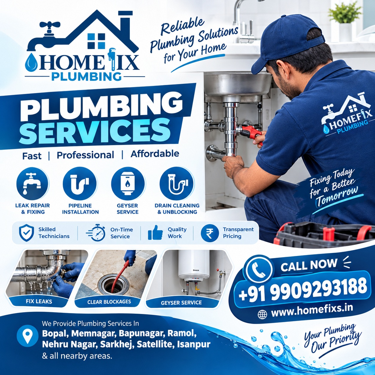  Plumbing Services in Satellite | HomeFix | 9909293188