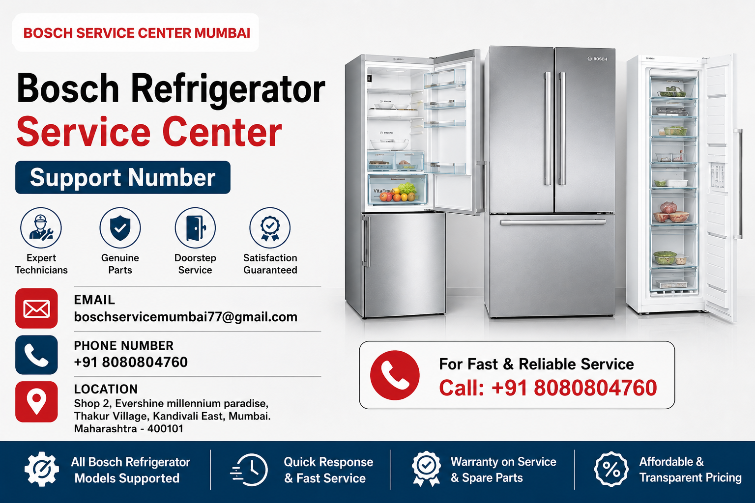  Bosch Refrigerator Service Center Support Number | call +91 8080804760