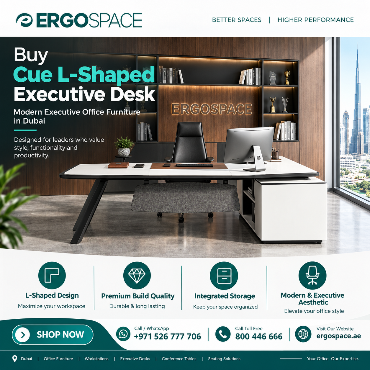  Cue L-Shaped Executive Desk | Custom Made UAE