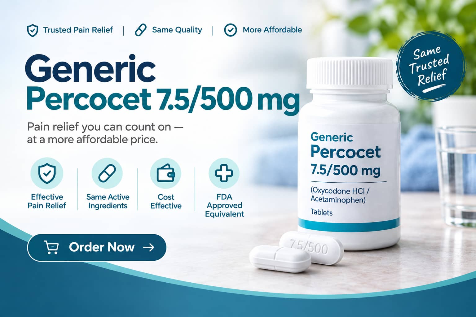 Buy Generic Percocet 7.5/500 mg Online for Severe Acute Pain Relief | CARESKIT