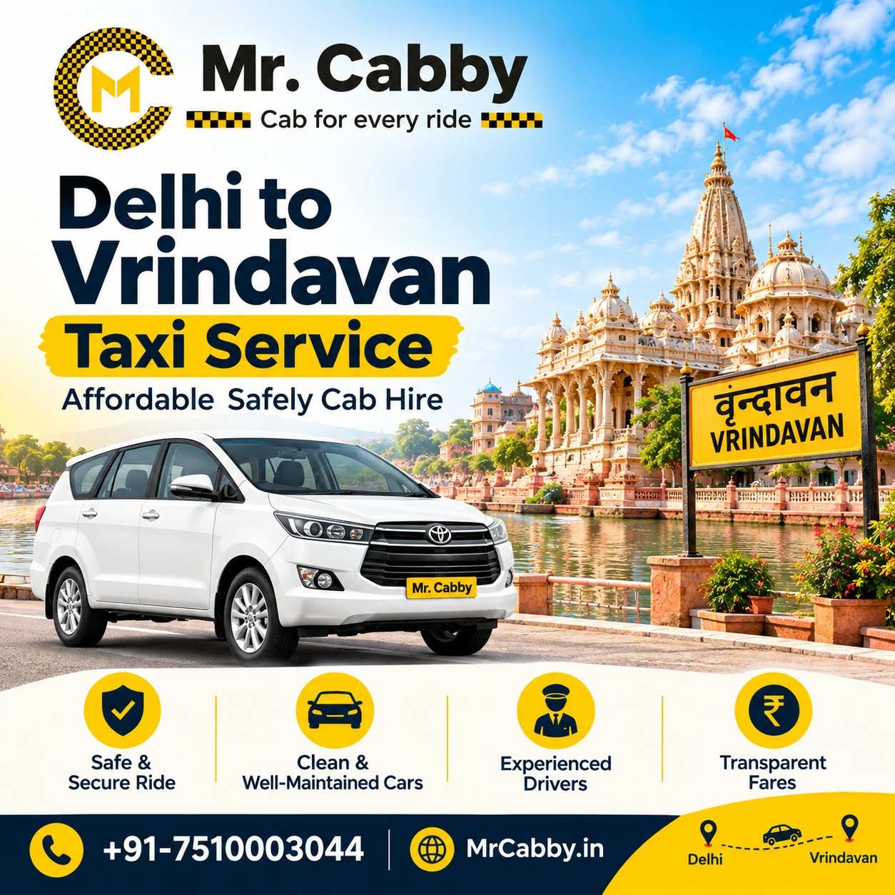  Delhi to Vrindavan Cab Booking with Mr. Cabby