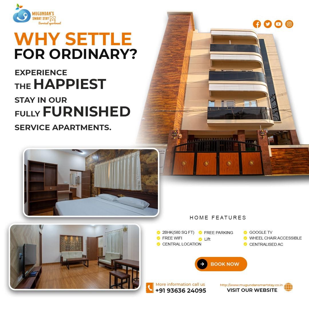  Serviced Apartments in Coimbatore | Mugundan's Smart Stay