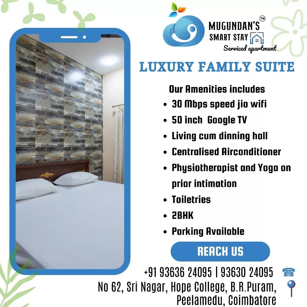  Serviced Apartment Peelamedu for Rent | Mugundan's Smart Stay