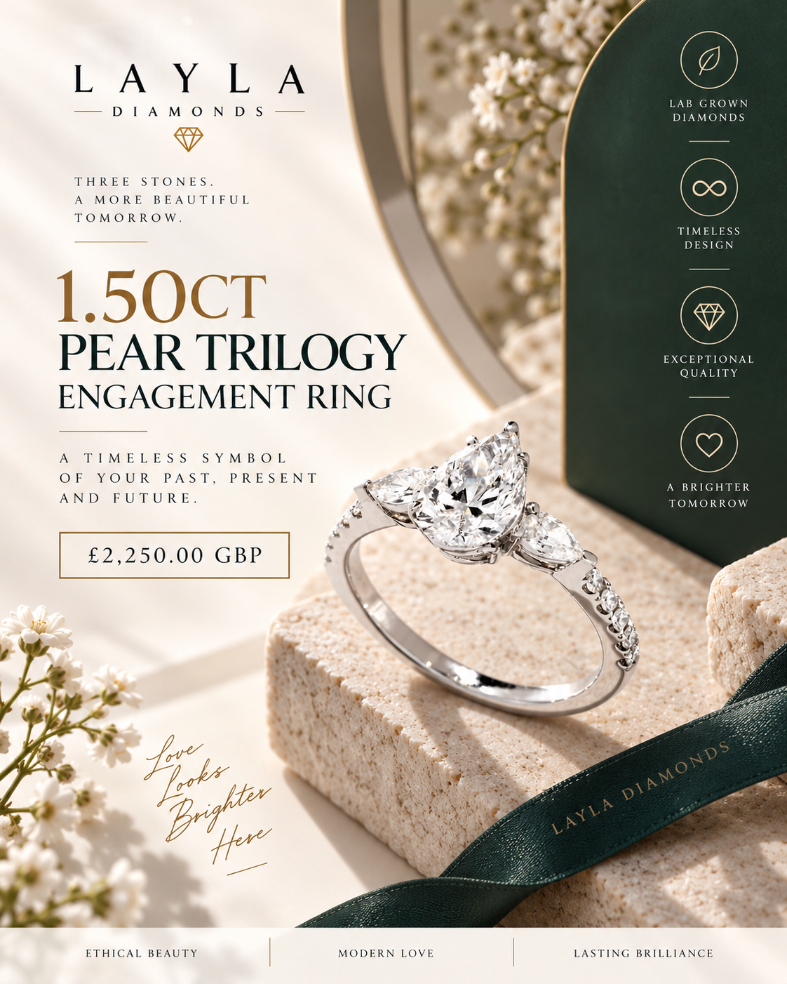  Timeless Elegance of Pear Trilogy Engagement Ring | Layla Diamonds