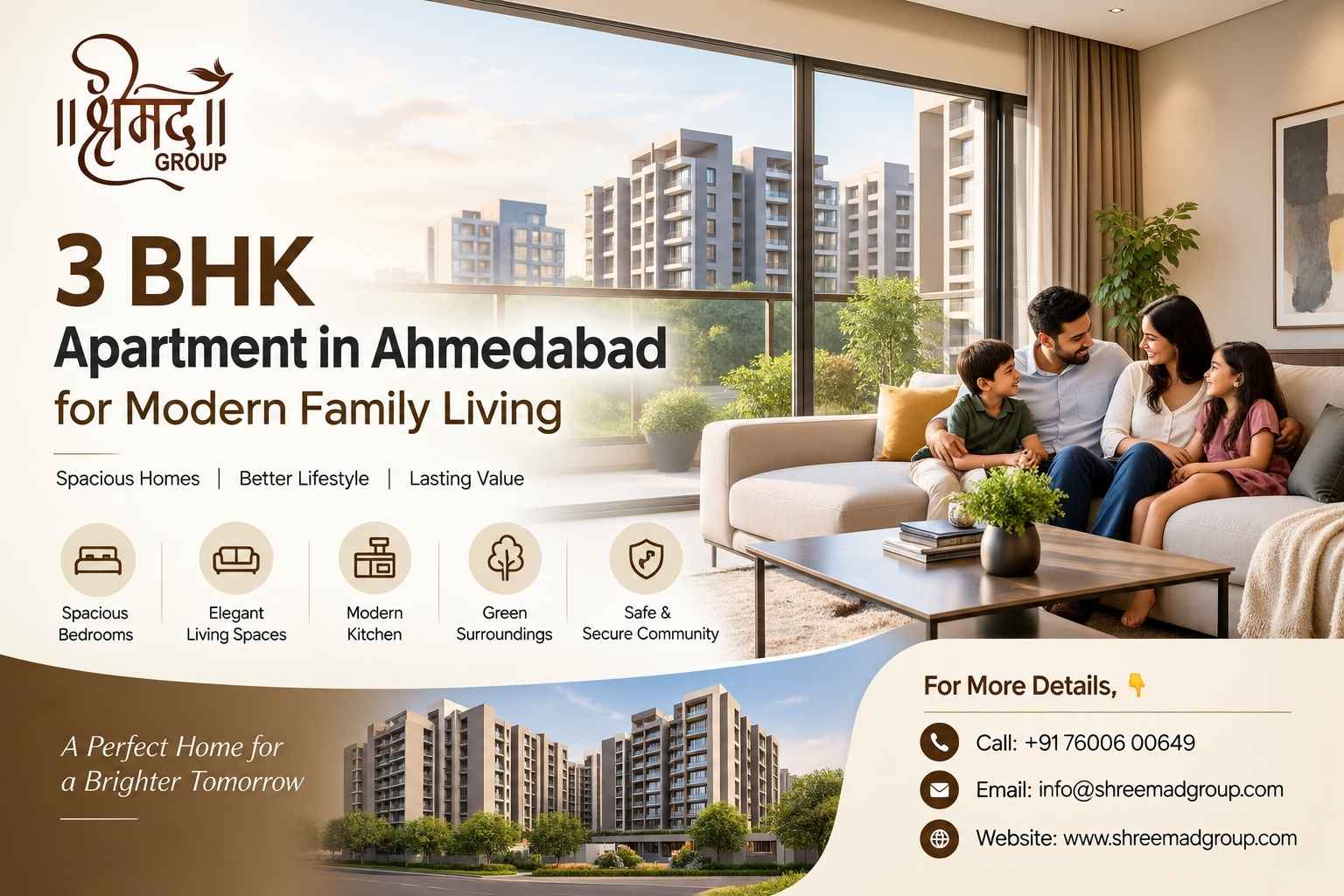  3 BHK Apartment in Ahmedabad for Modern Family Living | Shreemad Group