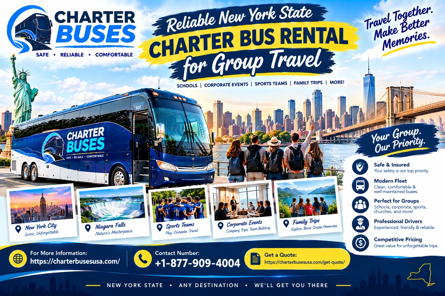  Reliable New york state charter bus rental for Group Travel