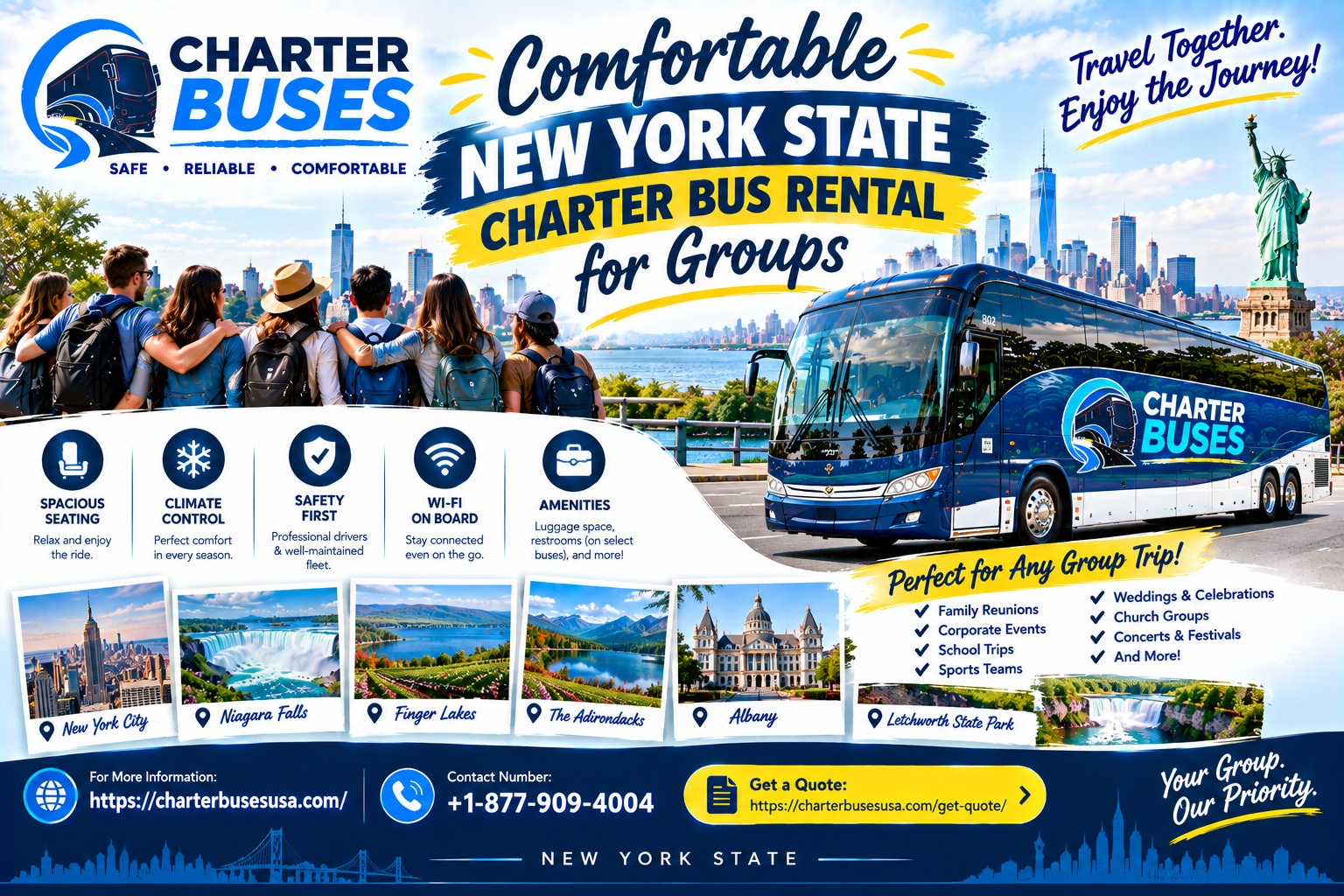  Comfortable New york state charter bus rental for Groups