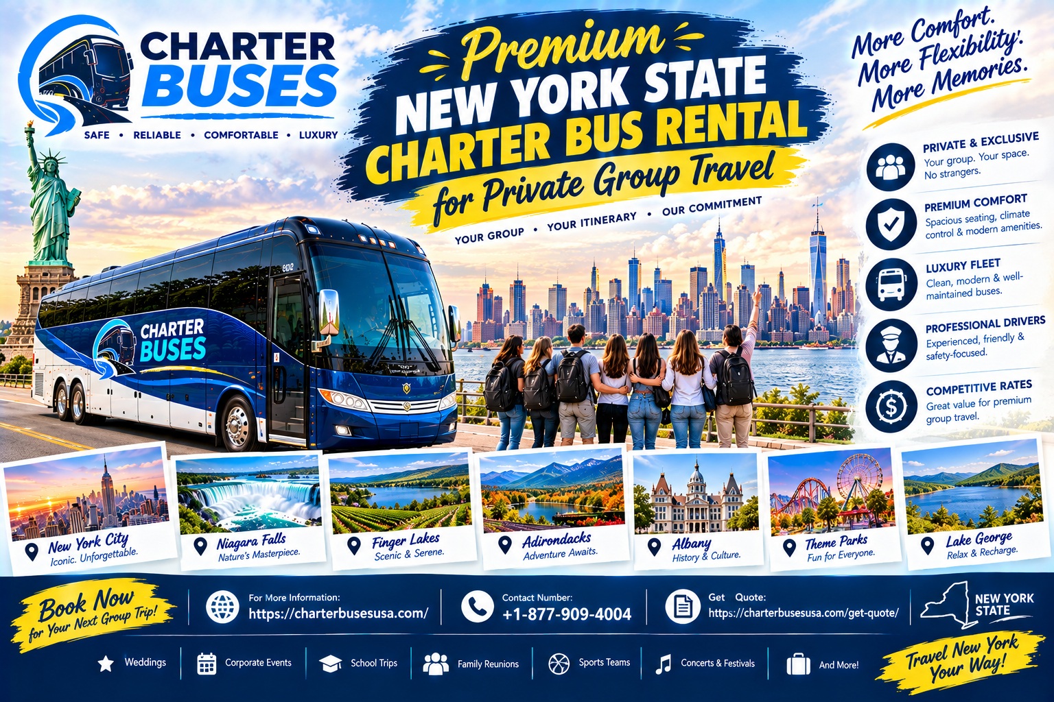  Premium New York state charter bus rental for Private Group Travel