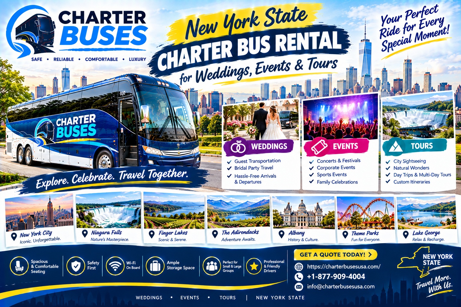 New york state charter bus rental for Weddings, Events & Tours