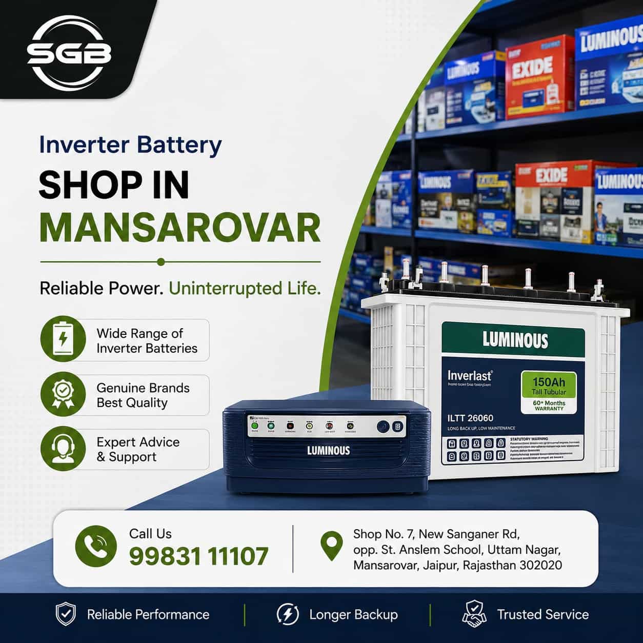 Inverter Battery Shop in Mansarovar - Shree Ganpati Batteries
