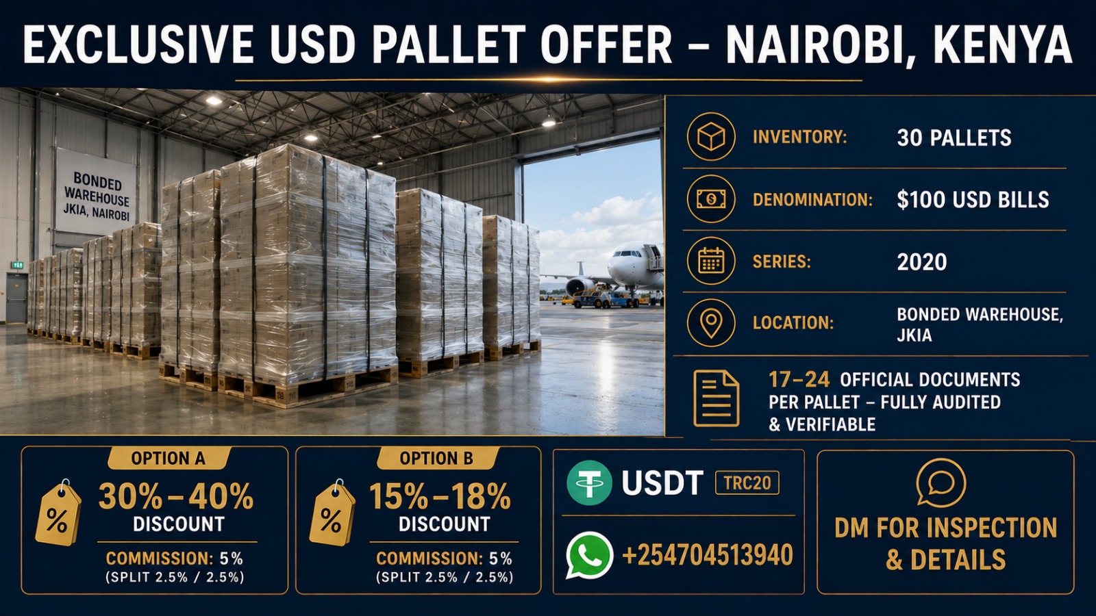  USD PALLETS FOR SALE / ACQUISITION — NAIROBI, KENYA | JKIA BONDED WAREHOUSE
