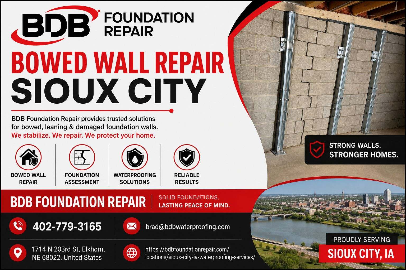  Bowed Wall Repair Sioux City | BDB Foundation Repair