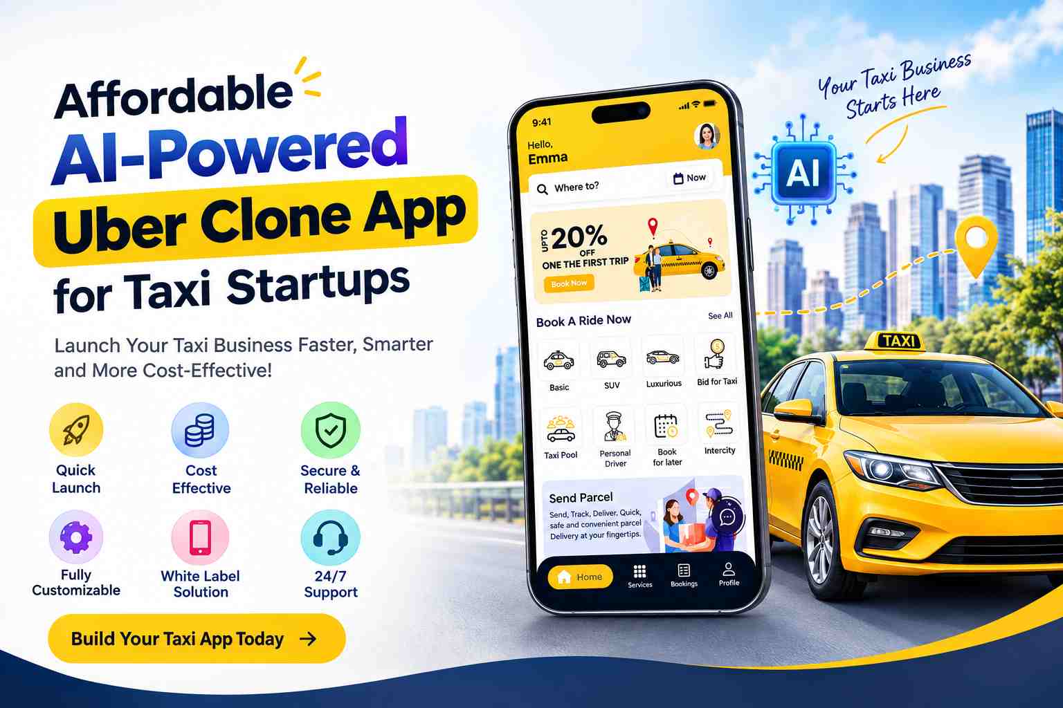  Affordable AI-Powered Uber Clone App for Taxi Startups