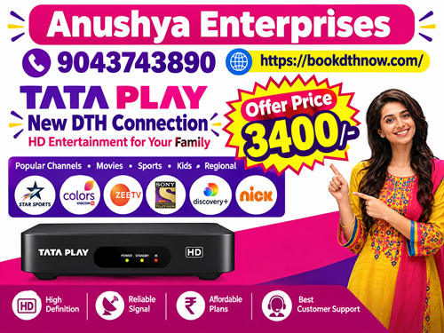 Tata Sky New Connection in Tindivanam, Villupuram | Tata Play DTH | 9043743890