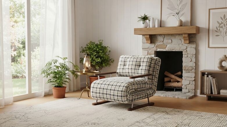  Tartan 4-in-1 Sleeper Sofa Chair with Folding Guest Bed for Small Spaces
