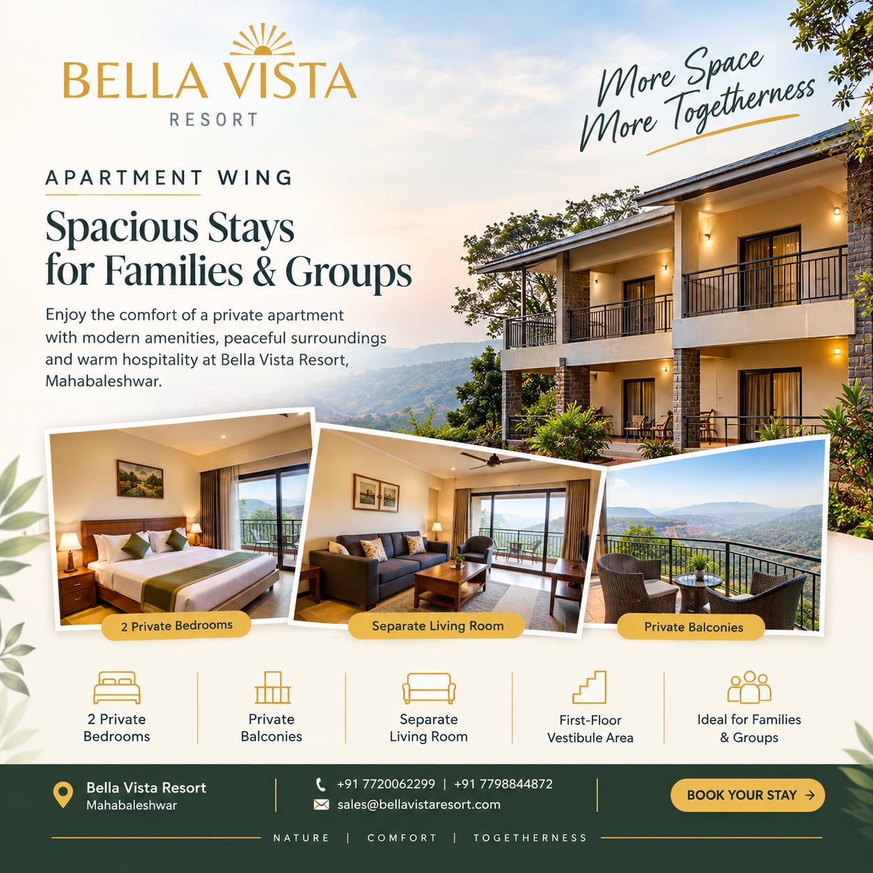  Apartment Wing at Bella Vista Resort – Spacious Family Stay in Mahabaleshwar