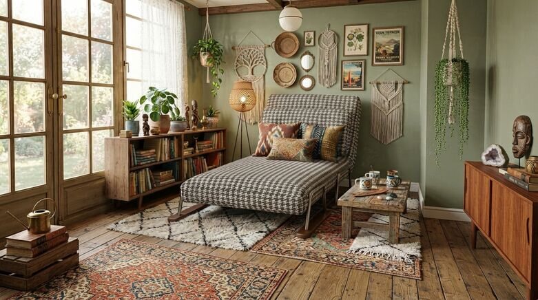  3-in-1 Houndstooth Sleeper Chair with 5-Position Adjustable Chaise & Guest Bed