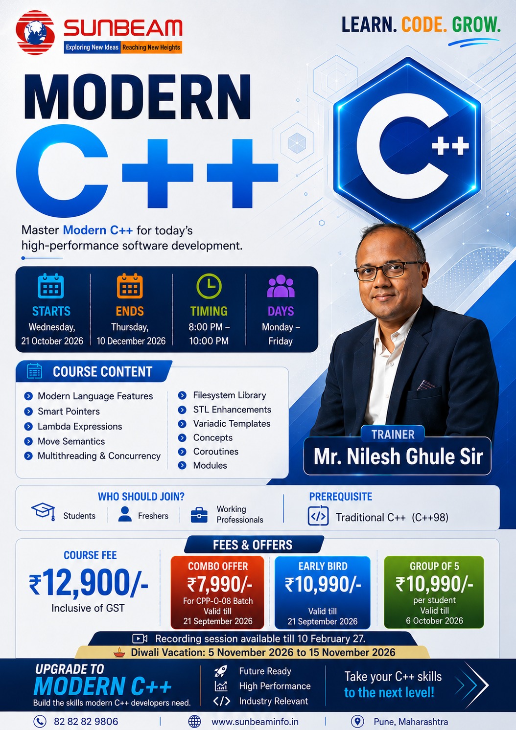  Modern C++ Training Course in Pune | Learn C++17/20/23 | Sunbeam