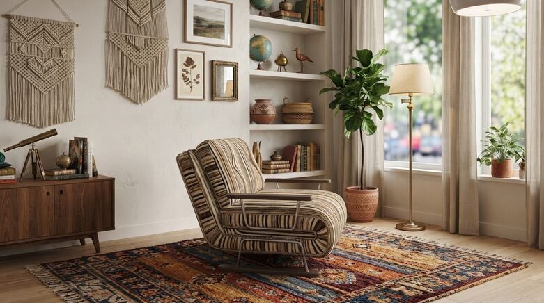  4-in-1 Vintage Stripe Bouclé Sleeper Chair with Convertible Guest Bed for Small Spaces