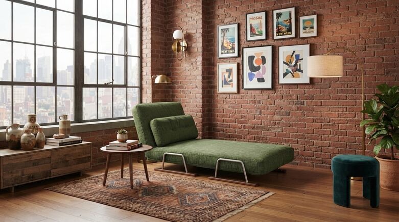  Green Chenille 4-in-1 Sleeper Chair with Folding Guest Bed for Small Spaces
