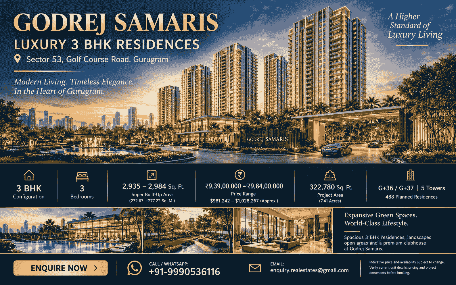  Godrej Samaris 3 BHK Luxury Living on Golf Course Road