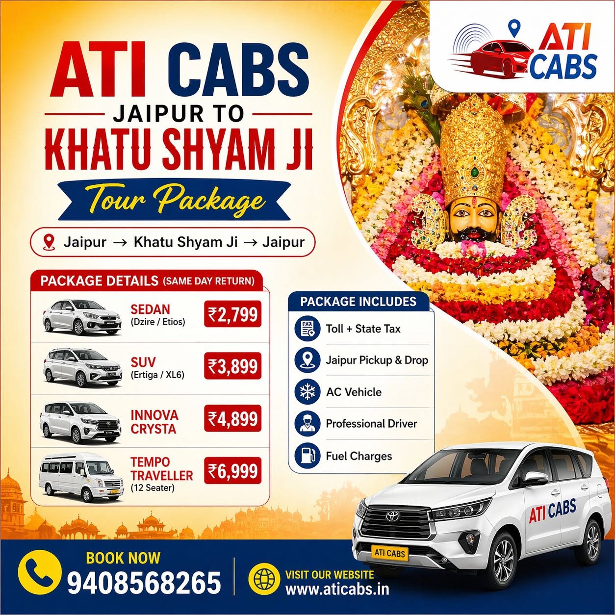  Jaipur to Khatu Shyam Ji Taxi for Temple Trips | ATI Cabs Jaipur