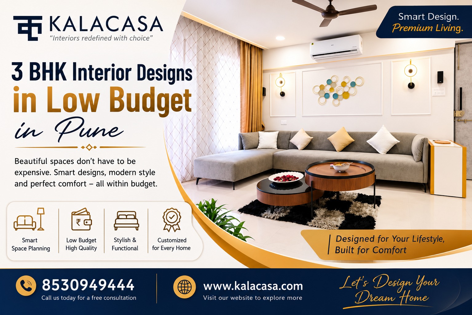  3 BHK Interior Designs in Low Budget in Pune - kalacasa studio