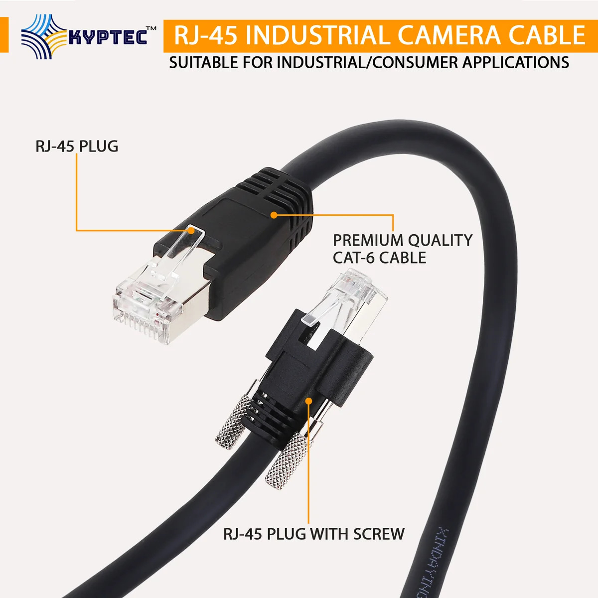  GigE Machine Vision CAT 6 Camera Cable with Screw-Locking RJ-45 Connectors – Kyptec Automation®
